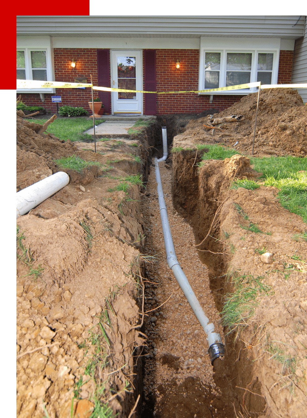 Excavation of a residential drainage pipe